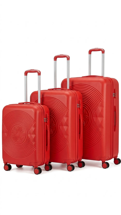 Set de 3 valises rigides rouges : cabine, moyenne et grande